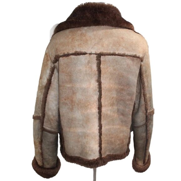 Vintage Brown Sheepskin Western Marlboro Man Shearling Fur Jacket Coat Men's 46 - Picture 2 of 14